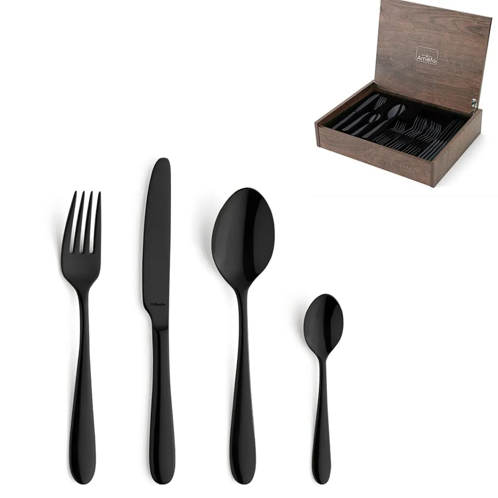 Amefa - Oxford 24-delige Bestekset 6 Personen PVD Hoogglans Zwart - in luxe kist
