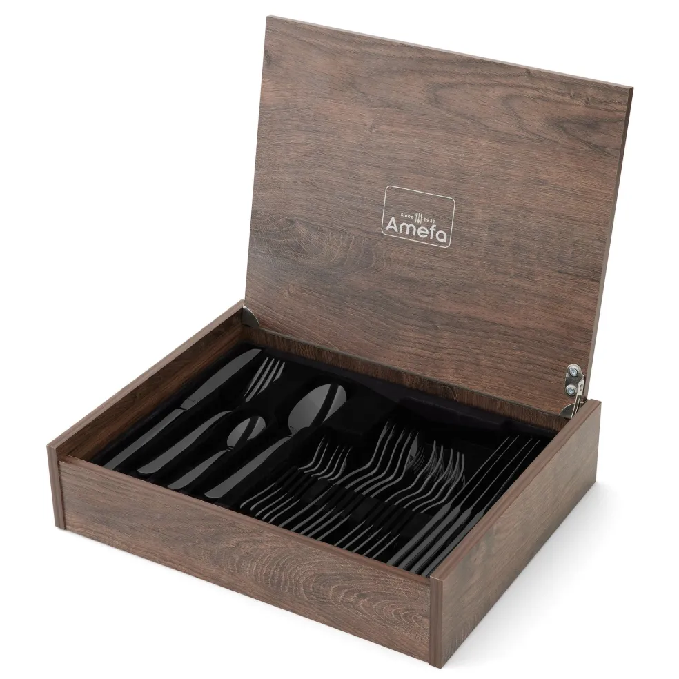 Amefa - Oxford 24-delige Bestekset 6 Personen PVD Hoogglans Zwart - in luxe kist