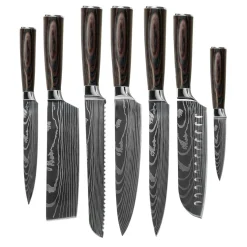 Damascus Print 7-delige Messenset + Magnetisch Messenblok Enkelzijdig