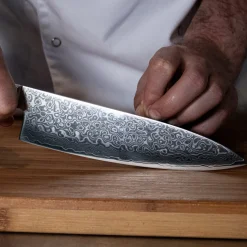 Damast Pakka Wood 6-Delige Messenset + Magnetisch Messenblok Enkelzijdig
