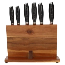 Damast Pakka Wood 6-Delige Messenset + Magnetisch Messenblok Enkelzijdig