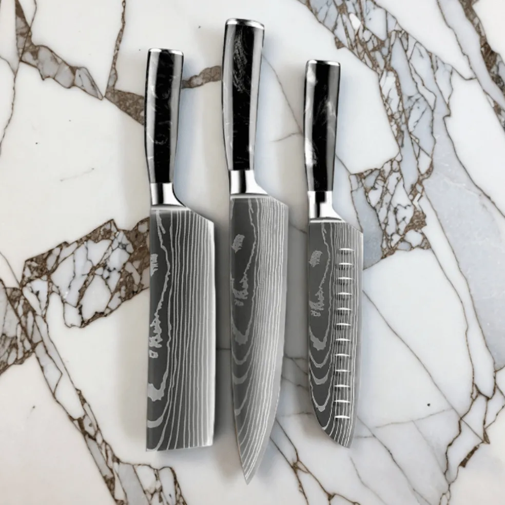 Epoxy Onyx Damascus Print 3-Delige Messenset - Combideal XL