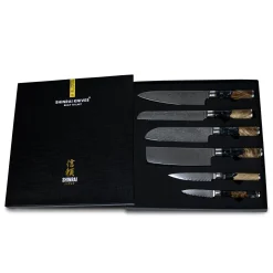 Epoxy Onyx 6-delige Damascus Messenset + Magnetisch Messenblok Dubbelzijdig
