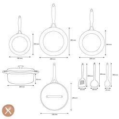 GreenPan - Geneva All You Need 9-delige Pannenset 18/24/24/28/28 cm - 2 koekenpannen + stoofpan met deksel + wokpan + braadpan + 3-delige spatelset
