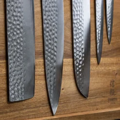 Hammered Damast BR 5-Delige Messenset + Magnetisch Messenblok Enkelzijdig
