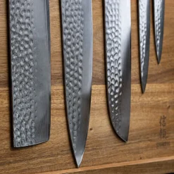 Hammered Damast BR 5-Delige Messenset + Magnetisch Messenblok Dubbelzijdig