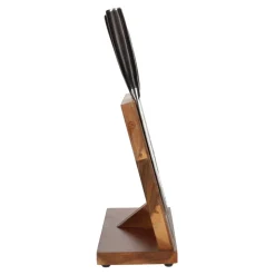 Hammered RVS 6-delige Messenset + Acacia houder enkelzijdig