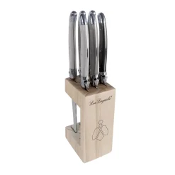 Lou Laguiole - Tradition 6 Steakmessen + Messenblok - Peper/Parel/Taupe