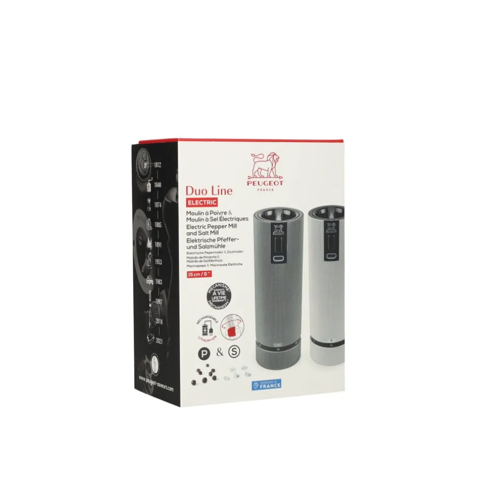 Peugeot - Line Elektrische Peper- en Zoutmolen set carbon aluminium 15 cm