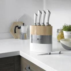 Richardson Sheffield - Fusion 5-Delige Messenset met Blok - Wit en Hout