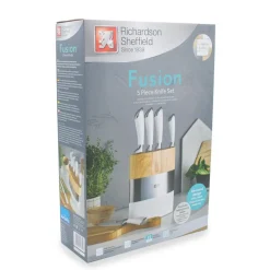 Richardson Sheffield - Fusion 5-Delige Messenset met Blok - Wit en Hout