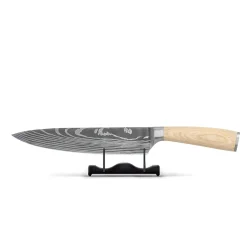 Shinrai Knives - Akari Damascus Print 6-delige Messenset + Messenmagneet Muurstrip - Acaciahout
