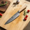 Shinrai Knives - Akari Damascus Print 6-delige Messenset + Messenmagneet Muurstrip - Esdoornhout