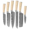 Shinrai Knives - Akari Damascus Print 6-delige Messenset + Messenblok Cito Enkelzijdig