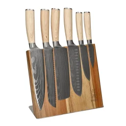 Shinrai Knives - Akari Damascus Print 6-delige Messenset + Messenblok Cito Enkelzijdig