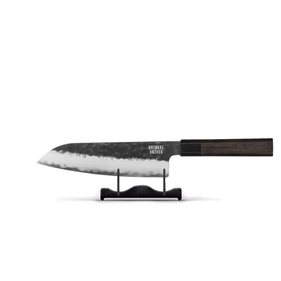 Shinrai Knives - Blackout Edition Damascus Santoku mes 18 cm