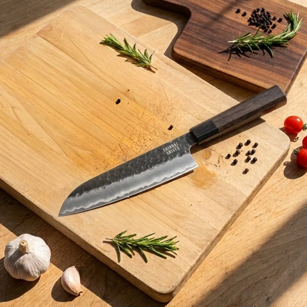 Shinrai Knives - Blackout Edition Damascus Santoku mes 18 cm