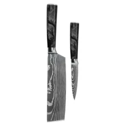 Shinrai Knives - Damascus Print Epoxy Onyx 2-delige Messenset - Nakiri + Schilmes