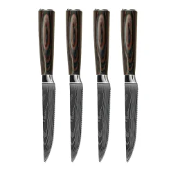 Shinrai Knives - Damascus Print 4 Steakmessen 12 cm