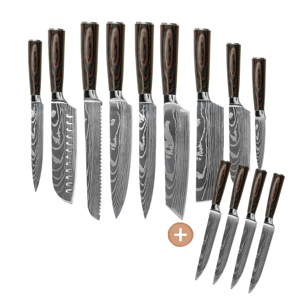 Shinrai Knives - Damascus Print 13-delige Messenset - Master collection XL set