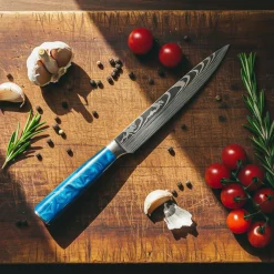 Shinrai Knives - Damascus Print Epoxy Sapphire - 6-delige Messenset