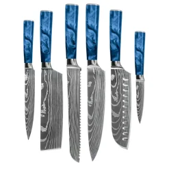 Shinrai Knives - Damascus Print Epoxy Sapphire - 6-delige Messenset
