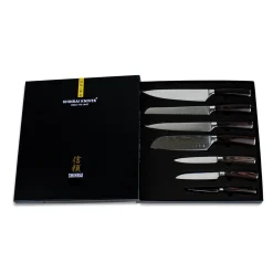Shinrai Knives - Damascus Print 7-delige Messenset + Messenblok Stans
