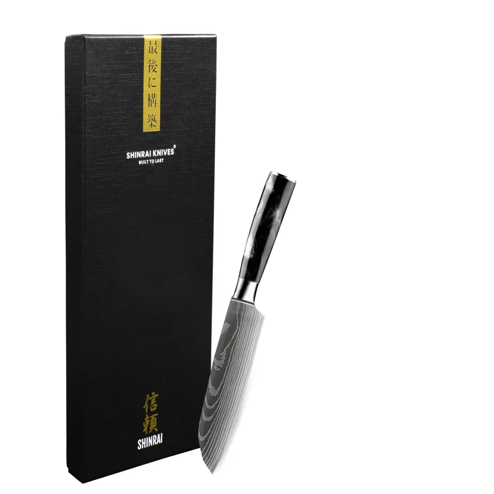 Shinrai Knives - Damascus Print Onyx Santoku mes 13 cm