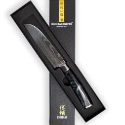 Shinrai Knives - Damascus Print Onyx Santoku mes 13 cm