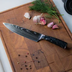 Shinrai Knives - Damascus Print Epoxy Onyx Koksmes 20 cm
