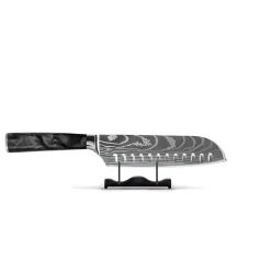 Shinrai Knives - Damascus Print Epoxy Onyx 3-delige Messenset - Koksmes + Santoku + Schilmes