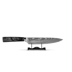 Shinrai Knives - Damascus Print Epoxy Onyx 3-delige Messenset - Koksmes + Santoku + Schilmes
