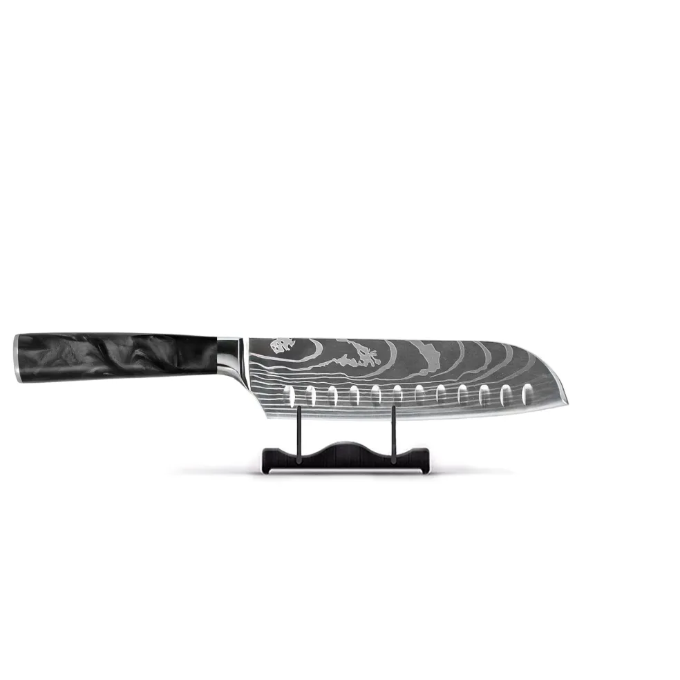 Shinrai Knives - Damascus Print Onyx Epoxy Santoku mes 18cm