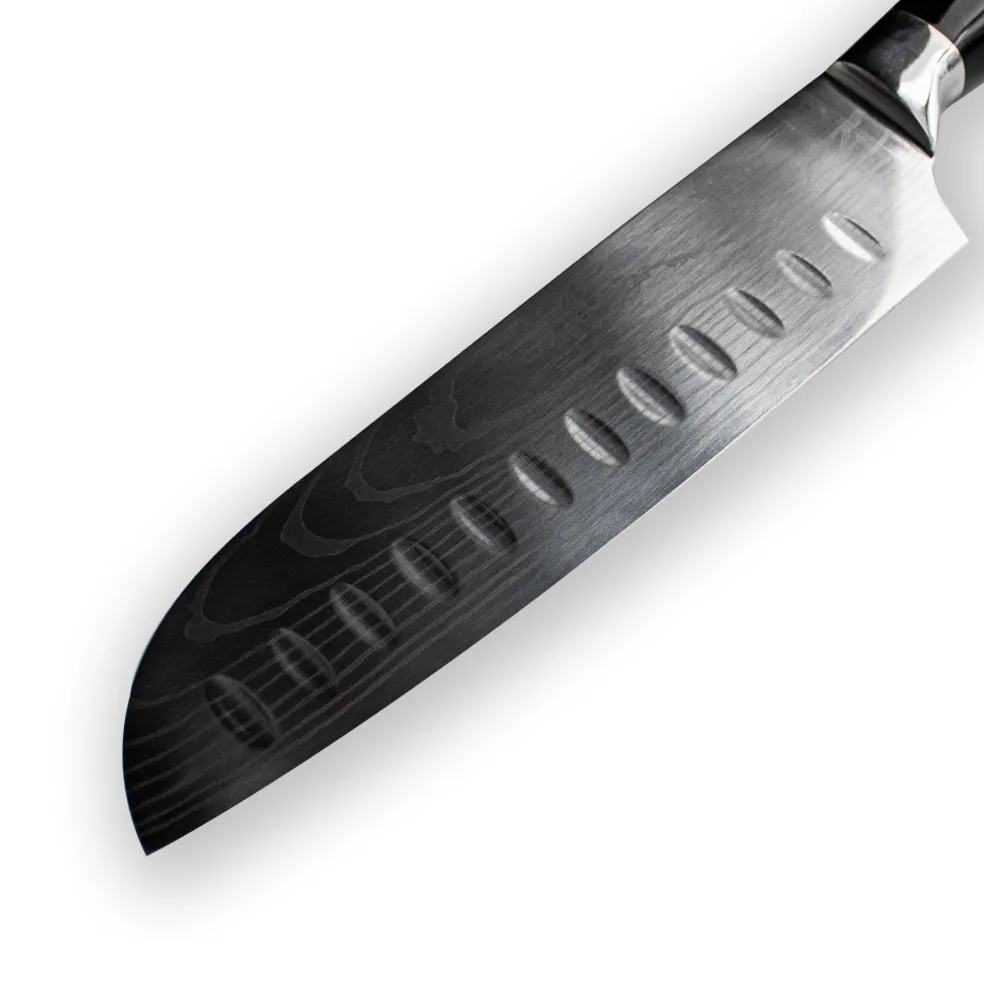 Shinrai Knives - Damascus Print Onyx Epoxy Santoku mes 18cm