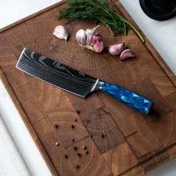 Shinrai Knives - Damascus Print Epoxy Sapphire Nakiri mes 18 cm
