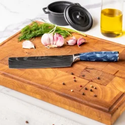 Shinrai Knives - Damascus Print Epoxy Sapphire Nakiri mes 18 cm