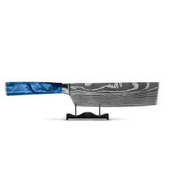 Shinrai Knives - Damascus Print Epoxy Sapphire Nakiri mes 18 cm