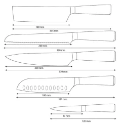 Shinrai Knives - Damascus Print Epoxy Onyx 5-delige Messenset - Koksmes + Broodmes + Nakiri + Santoku + Schilmes