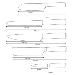 Shinrai Knives - Damascus Print Epoxy Sapphire 5-delige Messenset - Koksmes + Broodmes + Nakiri + Kleine Santoku + Schilmes