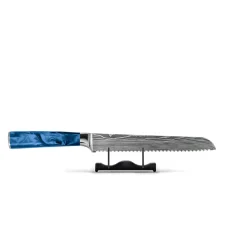 Shinrai Knives - Damascus Print Epoxy Sapphire 5-delige Messenset - Koksmes + Broodmes + Nakiri + Kleine Santoku + Schilmes