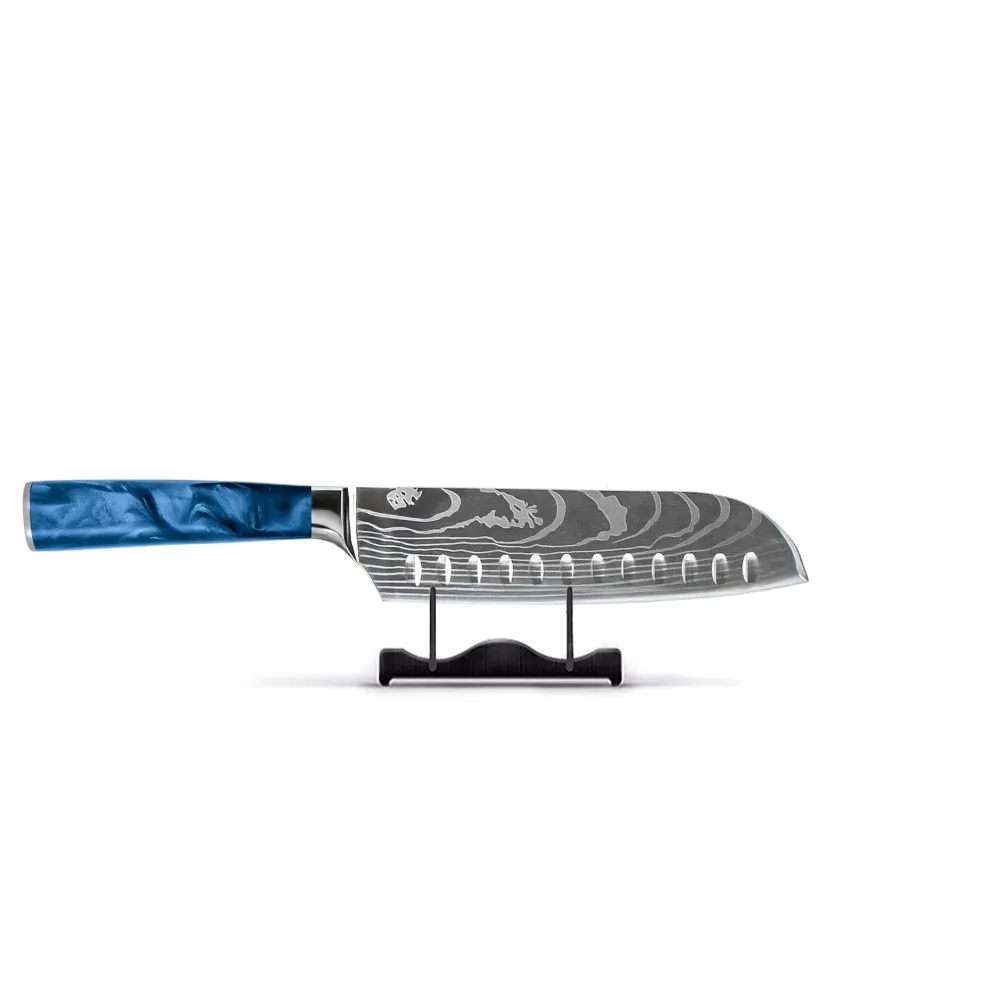 Shinrai Knives - Damascus Print Epoxy Sapphire Santoku mes 18 cm