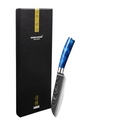Shinrai Knives - Damascus Print Epoxy Sapphire Santoku mes 13 cm