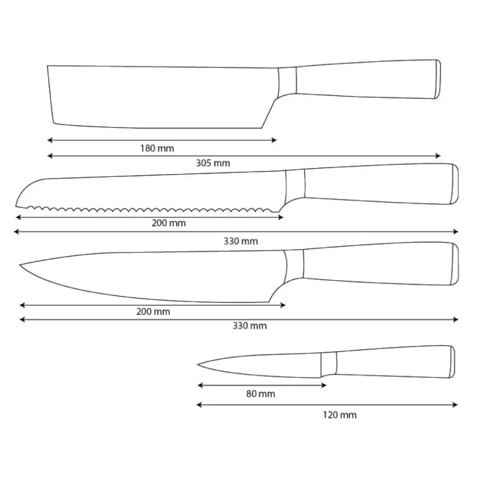 Shinrai Knives - Damascus Print 4-delige Messenset - Koksmes + Broodmes + Nakiri + Schilmes