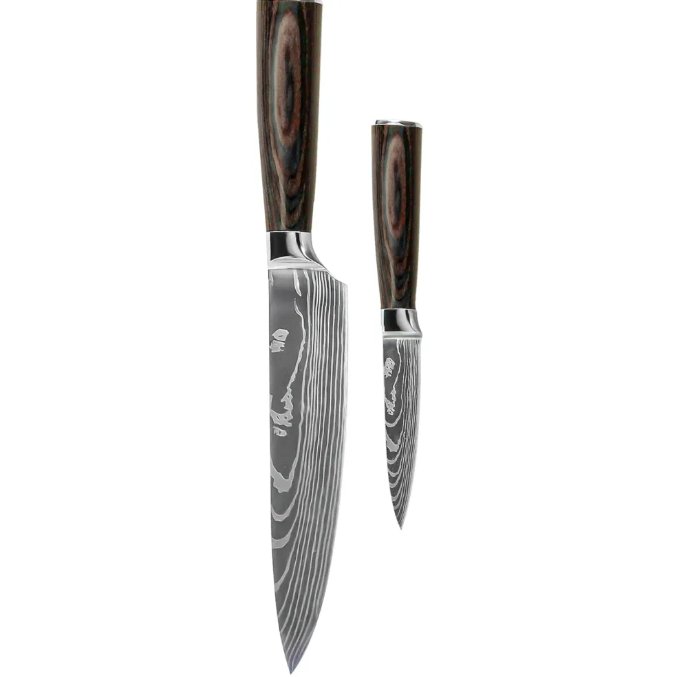 Shinrai Knives - Damascus Print 2-delige Messenset - Koksmes + Schilmes