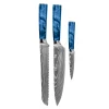 Shinrai Knives - Damascus Print Epoxy Sapphire 3-delige Messenset - Koksmes + Broodmes + Schilmes