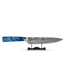 Shinrai Knives - Damascus Print Epoxy Sapphire 3-delige Messenset - Koksmes + Broodmes + Schilmes