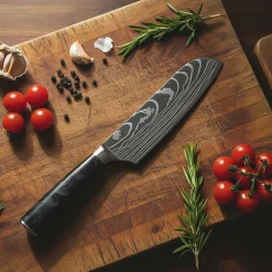 Shinrai Knives - Damascus Print Epoxy Onyx 5-delige Messenset - Koksmes + Broodmes + Nakiri + Kleine Santoku + Schilmes
