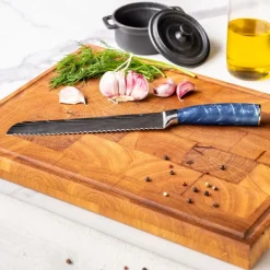 Shinrai Knives - Damascus Print Epoxy Sapphire Broodmes 20 cm