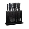 Shinrai Knives - Damascus Print Onyx Epoxy 9-delige Messenset + Magnetisch Messenblok Dubbelzijdig - Zwart
