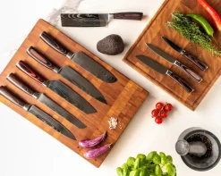 Shinrai Knives - Damascus Print 9-delige Messenset + Magnetisch Messenblok Dubbelzijdig